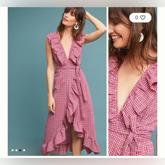 Misa Los Angeles Red gingham Stella wrap dress - Picture 3 of 7